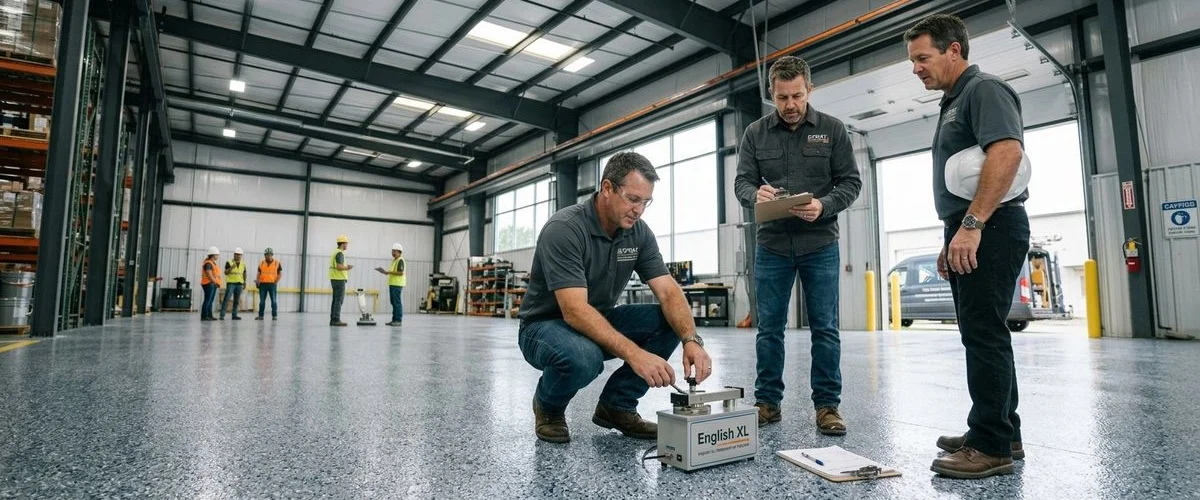 Slip resistance testing with tribometer on industrial floor coating Michigan